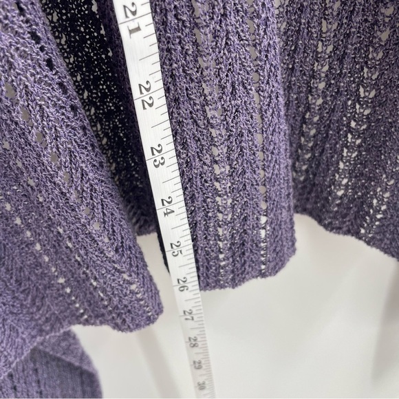 Coldwater Creek Purple Open Knit Cotton Linen Blend Long Sleeve Hi Lo Cardigan - Picture 7 of 9